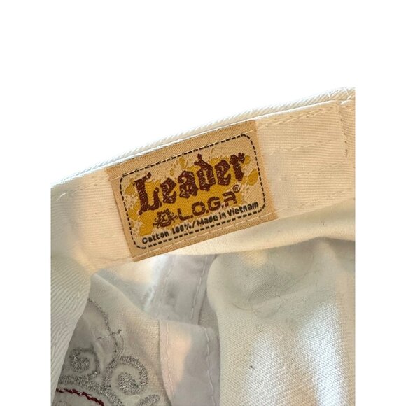 Leader Logo Distressed White Cotton Embroidered Adjustable Cap With Red & Black - Picture 5 of 7